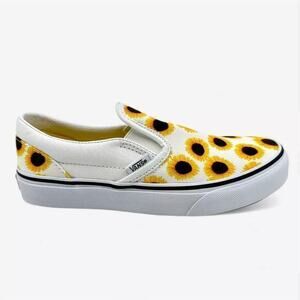 Vans Kids Yellow and White Sunflower Classic Slip On Shoes Size US 12 / EUR 29